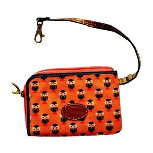 FOSSIL LEATHER OWL PRINT WRISTLIST BAG ZIPPER  WALLET WOMENS